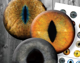 Realistic Cat Eyes - Digital Collage Sheet - Printable Cat Eyes - 16mm and 18mm Included - Multiple Sizes