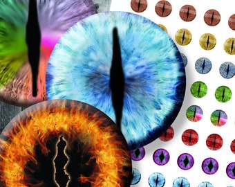 8mm Fairy Tale Dragon Eyes - Digital Collage Sheet - Printable Fantasy Eyes - Circle Images - Unique Sharp Detailed for Jewelry Making