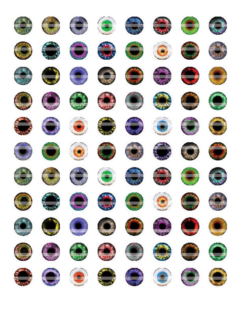 10mm Eyes Printout Collage Sheet of 42 Designs for Cabochon and Jewelry Making or Scrapbooking image 2