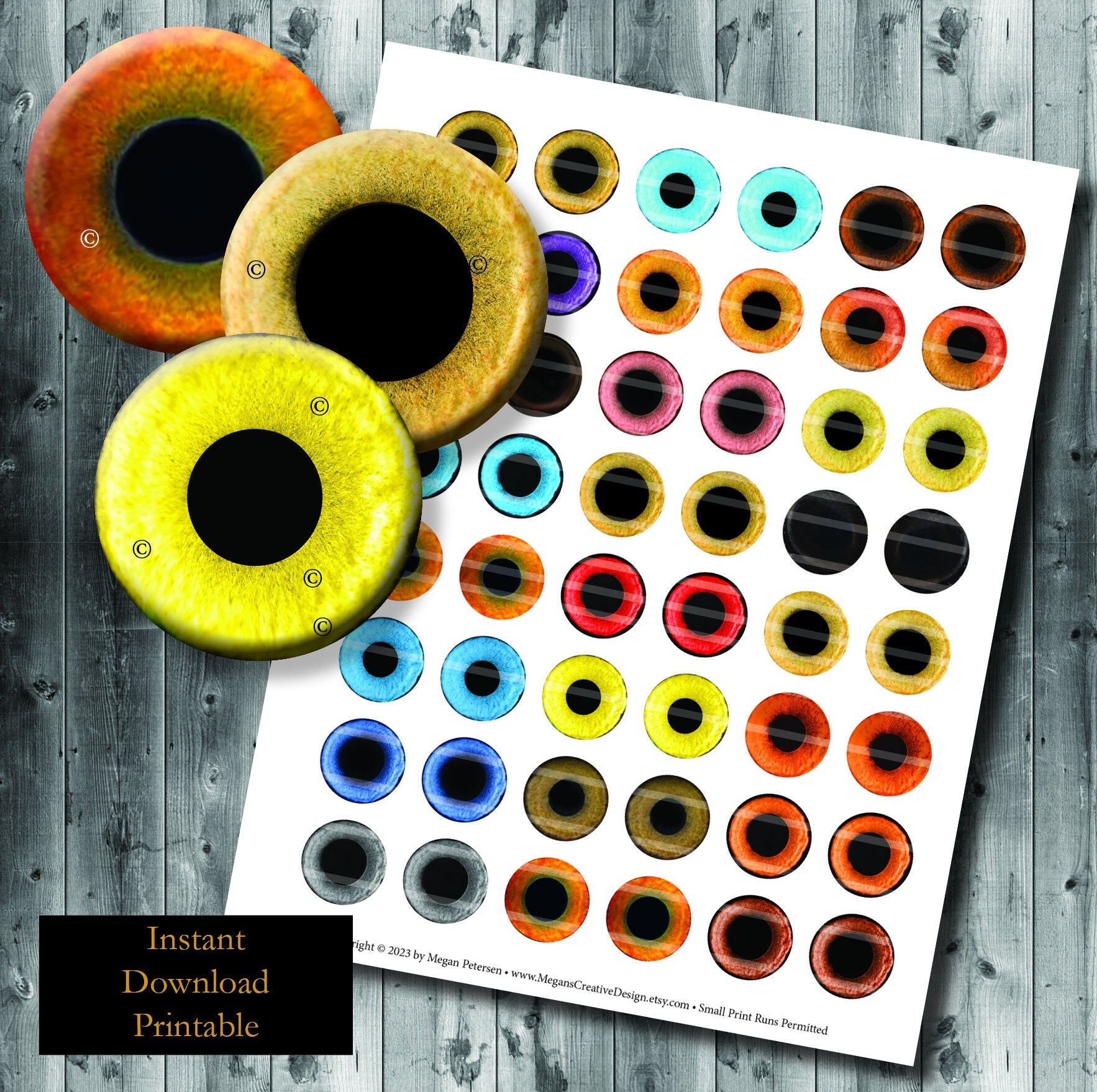 25mm Realistic Owl Bird Eye Round Images - Digital Collage Sheet - Printable Animal Foul - 25mm 1 In