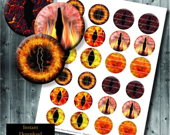 Flaming Fire Dragon Fantasy Eyes Digital Collage Sheets Cabochon Making Lava Flames DIY Art Paper Crafts 20mm 25mm 30mm 35mm 40mm