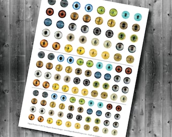 Realistic Cat Eyes - Digital Collage Sheet - Printable Cat Eyes - 4mm 5mm 6mm Included - Multiple Sizes
