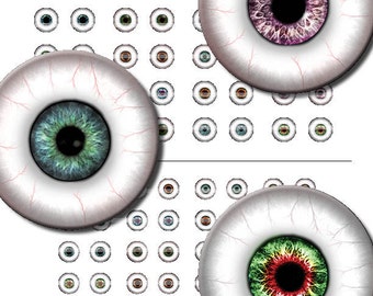 12mm and 14mm Eye Whites Printout Collage Sheet of 11 Designs for Cabochon and Jewelry Making or Scrapbooking