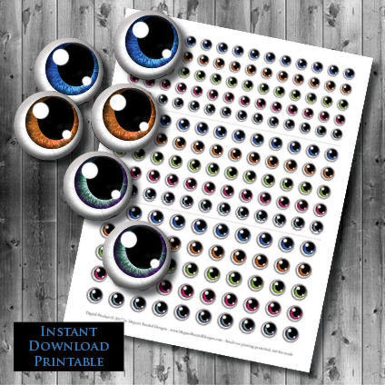 Anime Eyes Printable Instant Download Digital Collage Sheet 10mm, 12mm, 14mm 3 Sizes Included image 1