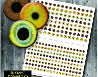 Brown and Yellow Realistic Bird Eyes - Digital Collage Sheet - Printable Animal Eye Images - 10mm 8mm Included - Owl Hawk Griffin and More