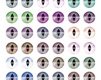 6mm Colorful Pastel Cat Eye Designs Digital Collage Sheet for Jewelry Making Sculptures or Scrapboooking