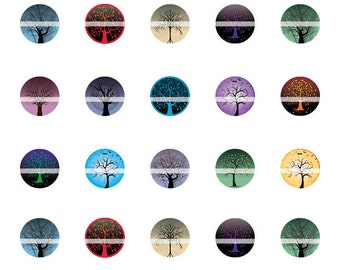 Tree of Life Images - 10mm Circles - Digital Collage Sheet - 10 Millimeter Images - Tree of Life Collage Sheet - Scary Tree - Spooky Trees