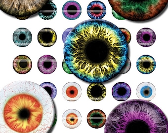 25mm Eyes Printout Collage Sheet of 42 Designs for Cabochon and Jewelry Making or Scrapbooking