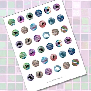 Einhorn digitale Collage Blatt magische Fantasy Kreisen druckbare Bilder 25mm 1 Zoll Instant Download für Schmuckherstellung