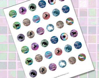 Unicorn Digital Collage Sheet Magical Fantasy Circles Printable Images 25mm 1 inch Instant Download for Jewelry Making