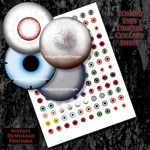 12mm Zombie Eyes Horror Digital Collage Sheet Instant Download printable Eye Images