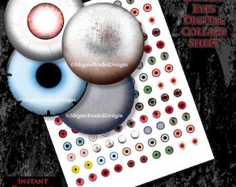 20mm Zombie Eyes Horror Digital Collage Sheet Instant Download printable Eye Images