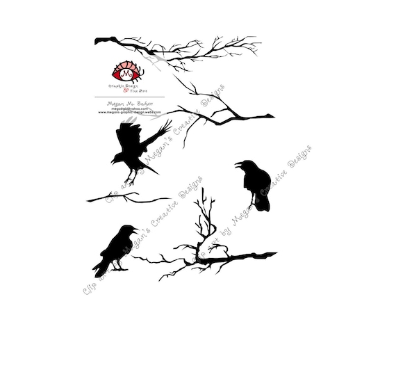 Tree Branches and Crows Halloween Clip Art for cardmaking, digital scrapbooking, graphic and web design, and paper goods