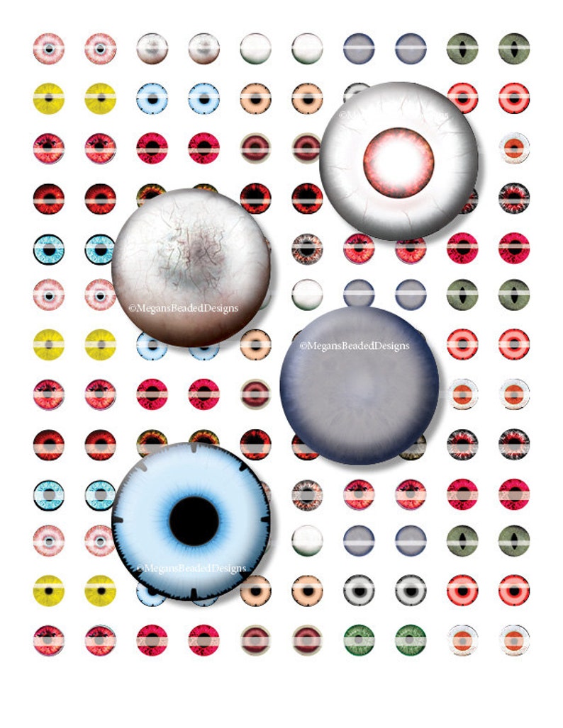 12mm Zombie Eyes Horror Digital Collage Sheet Instant Download printable Eye Images image 2