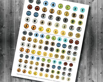 Realistic Cat Eyes - Digital Collage Sheets - Printable Cat Eyes - 10mm 12mm 14mm Included - Multiple Sizes