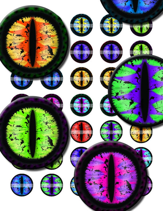 25mm Evil Dragon and Steampunk Eyes Collage Sheet for Cabochon and Jewelry Making or Scrapbooking