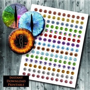16mm Fairy Tale Dragon Eyes - Digital Collage Sheet - Printable Fantasy Eyes - Circle Images
