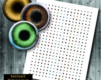 Realistiska hundögon små 4 mm storlek - Digitalt collageark - Utskrivbara djurögonbilder - Miniatyrskala levande hundögon