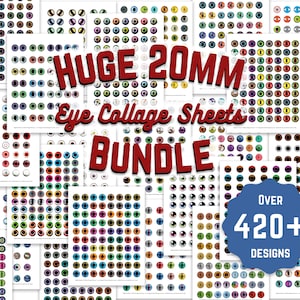 Enormes ojos de 20 mm Mega paquete hoja de collage digital imágenes imprimibles para la fabricación de joyas o esculturas de taxidermia / fantasía de muñeca humana animal