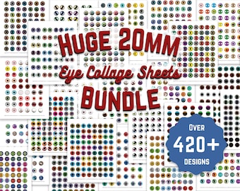 Huge 20mm Eyes Mega Bundle Digital Collage Sheet Printable Images for Jewelry Making or Taxidermy Sculptures | Animal Human Doll Fantasy