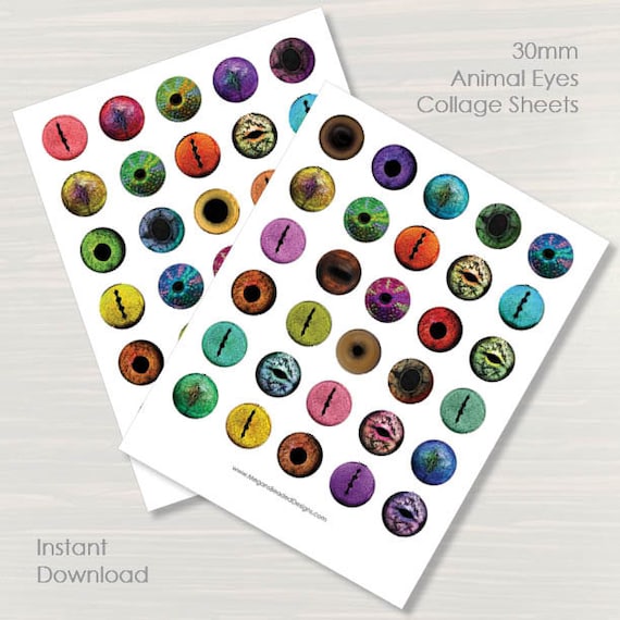 30mm Animal Eyes Printable Images Digital Collage Sheet for | Etsy