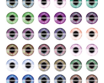 14 mm färgglada pastellfärgade runda mänskliga ögondesigner digitala collageark för smyckestillverkning, skulpturer eller scrapbooking