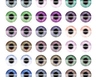 14mm Colorful Pastel Round Human Eye Designs Digital Collage Sheet for Jewelry Making Sculptures or Scrapboooking