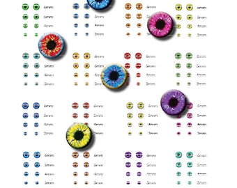 Doll Eyes Digital Collage Sheet of 16 Designs Sizes 6mm 5mm 4mm and 3mm Craft Making Supply Instant Download PDF