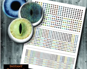 Realistic Cat and Dog Eyes with Whites Scleras- Digital Collage Sheet - Small Sized Printable Cat and Dog Eyes - 6mm 8mm 10mm Sizes Included