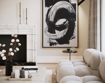 Minimalistische zwart-witte abstracte kunstprint (digitale download)