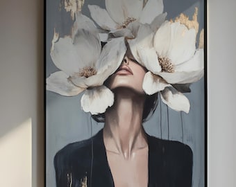 Magnolia Woman Art Print: elegante bloemenschildering (digitale download)