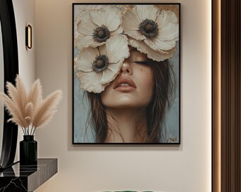 Humeurig bloemenportret: luxe ingelijste muurkunst