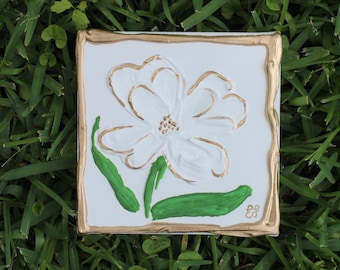 Textured Magnolia Painting on Canvas (6x6)
