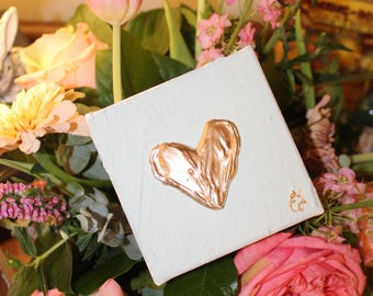 Textured Gold Heart Painting on Canvas - Handmade Home Decor