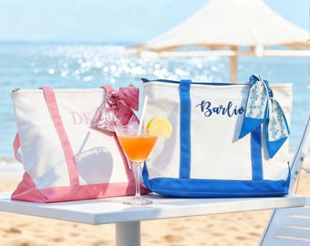Custom Canvas Tote Bag, Embroidered Beach Handbags, Bridesmaid Gift