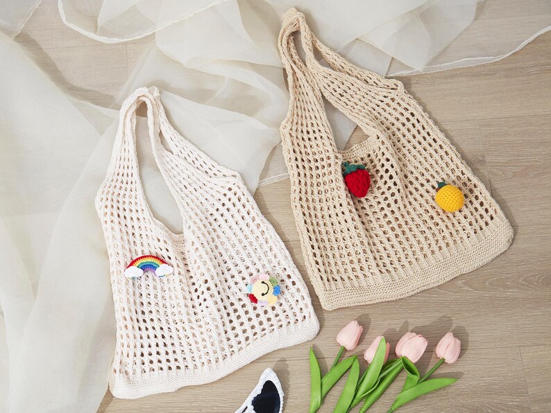 Handmade Crochet Boho Shoulder Bag With Floral Design - Cotton Lined Tote Purse For Beach, Travel & Parties