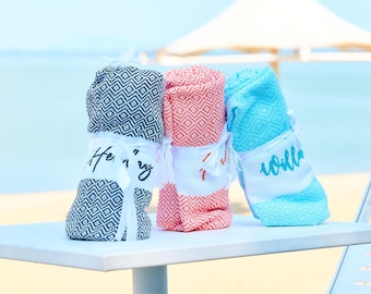 Personalized Turkish Cotton Beach Towel, Bridesmaid Gift