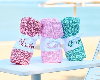 Personalized Turkish Cotton Beach Towel, Bridesmaid Gift