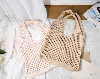 Crochet Tote Bag,Reusable Grocery Bag,Crochet Pattern Bag,Cotton Mesh Tote,Summer Beach Bag,Market Bag,Net Bag,Zero Waste Living,Produce Bag