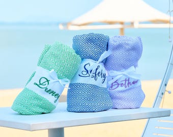 Personalized Turkish Beach Towel, Embroidered Cotton Wedding Gift