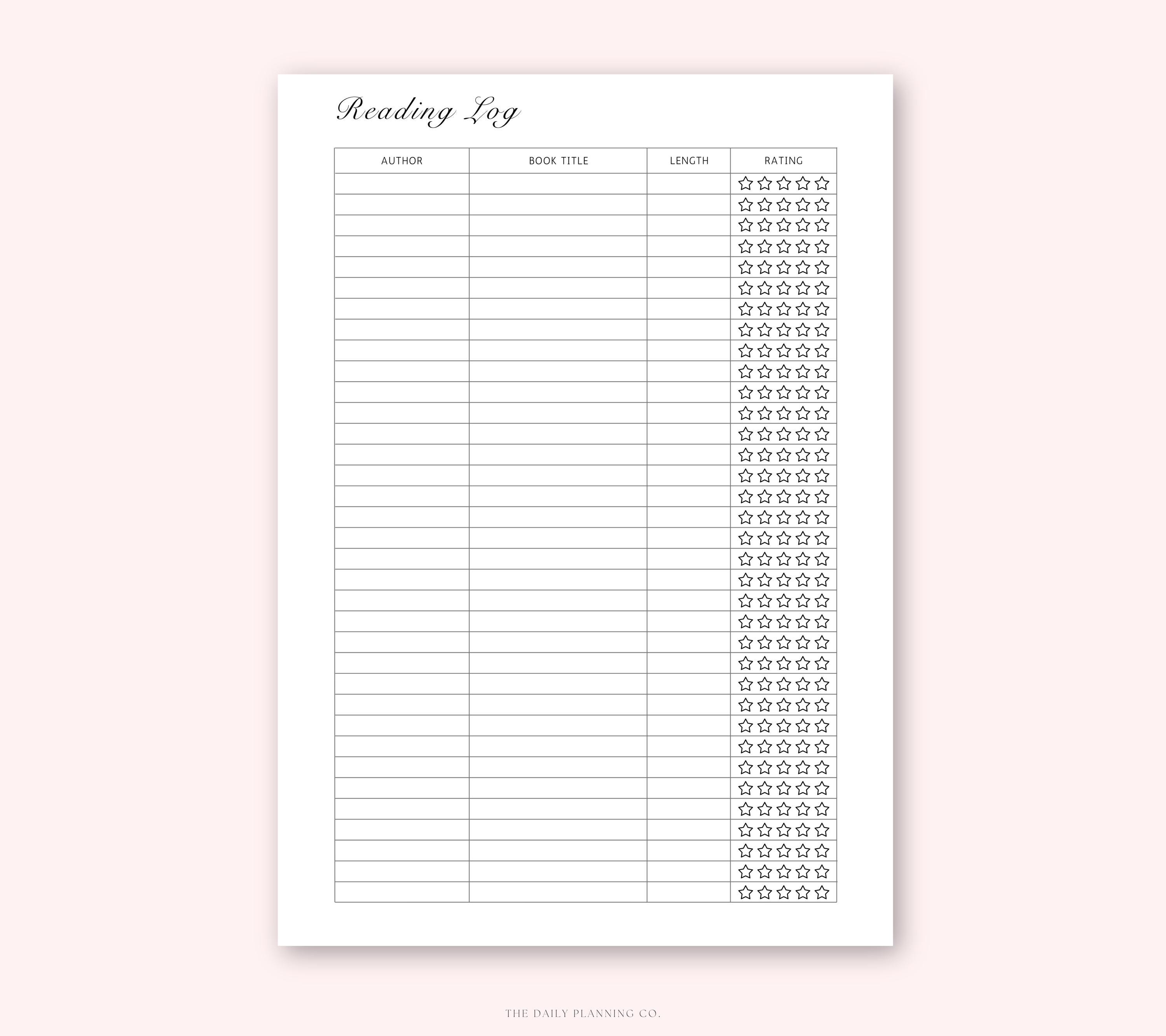 Minimalist Reading Log Template, Printable Book Tracker (a4/a5/letter ...