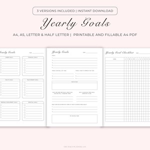 Jaarlijkse doelplanner afdrukbare sjabloon pdf voor productiviteit, jaarlijkse doelen stellen, invulbare pdf, minimalistisch gevoerd invoegsel, A4/A5/Letter/Half