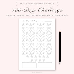 Printable Habit Tracker Template for 100-Day Challenge, Progress Tracker, Goal Setting, Minimalist PDF, A4/A5/Letter/Half, Instant Download