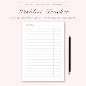 Wishlist Planner Printable, Wishlist Tracker, Wishlist Template, Birthday Wishlist, Shopping Wishlist, Christmas List, A4/A5/Letter/Half