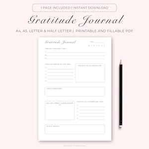 Dankbarkeit Journal Druckbare Seite, Dankbarkeit Tagebuch Seite, Dankbarkeit Journal, A4/A5/Letter/Half