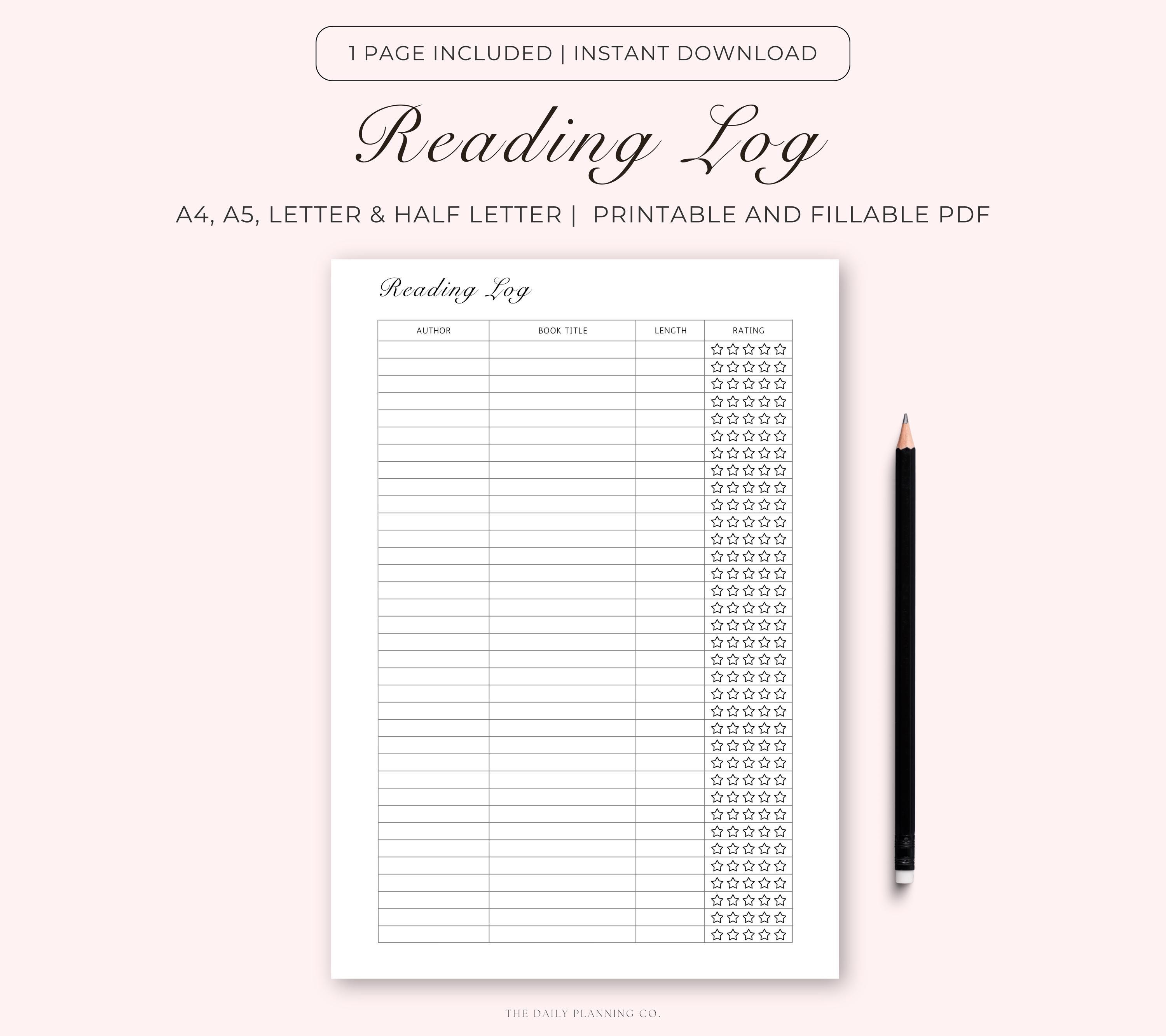 Minimalist Reading Log Template, Printable Book Tracker (a4/a5/letter ...