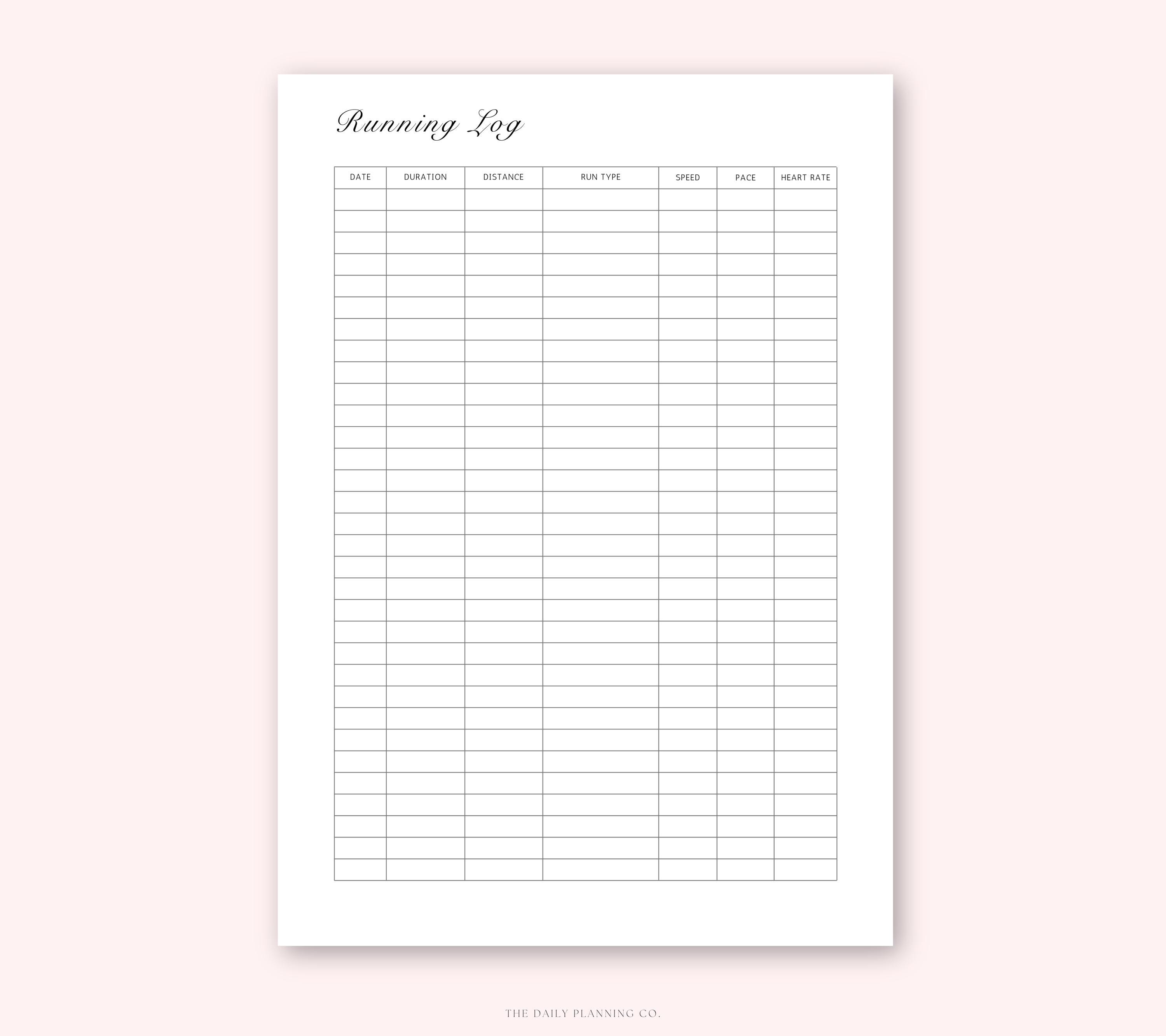 Printable Running Log, Fitness Tracker, A4 A5 Letter Sizes (fillable ...