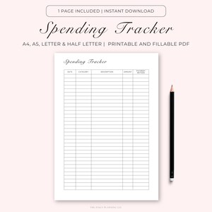 Printable Spending Tracker, Expense Tracker, Spending Journal, Spending Log, Transaction Log, Budget Planner, Minimalist Fillable PDF