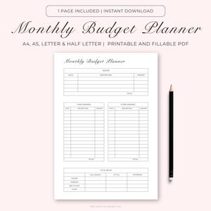 Monthly Budget Planner Printable Template, Monthly Budget Tracker, Paycheck Planner, Finance Planner, Minimalist Printable and Fillable PDF