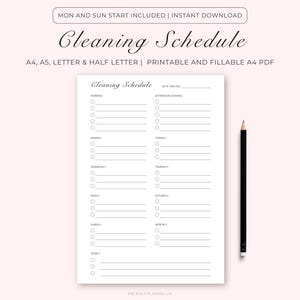 Cleaning Schedule, Cleaning Checklist Planner, Cleaning Schedule Printable Download,  Cleaning To Do List, Minimalist Fillable PDF